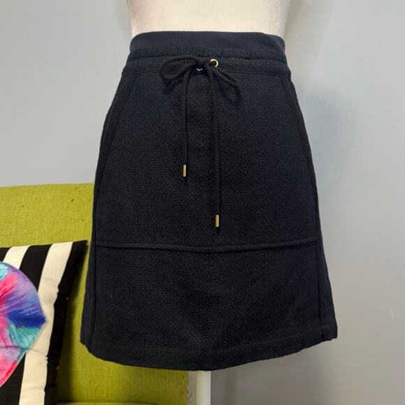 Marc Jacobs Darkest Teal Blue Linen Wool Tweed Pull On Mini Skirt 4 - Picture 1 of 5